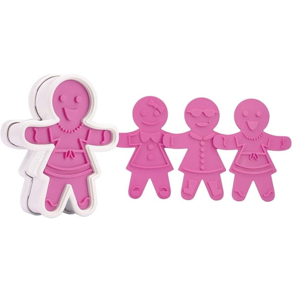Tovolo Gingerbread Girls Templates Reverse, Dishwasher Safe, Set of 6 Cookie Stamps with Cutter