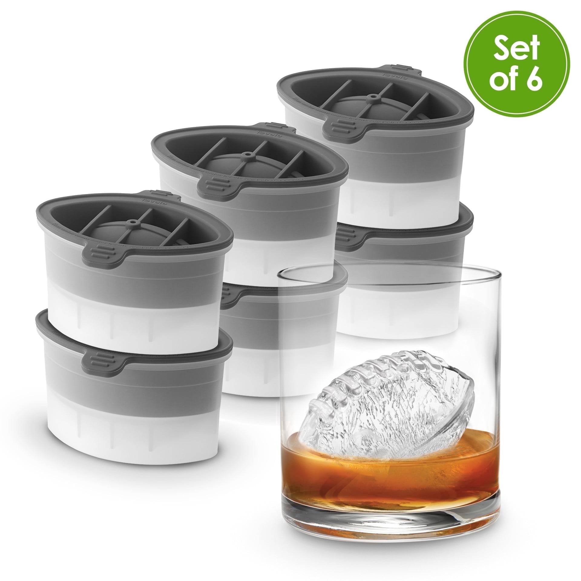 Tovolo Silicone Ice Mold, Football Shaped Large Ice Molds for Slow Melting Cocktail Drinks, Gift for Sports Fan, Pack of 6