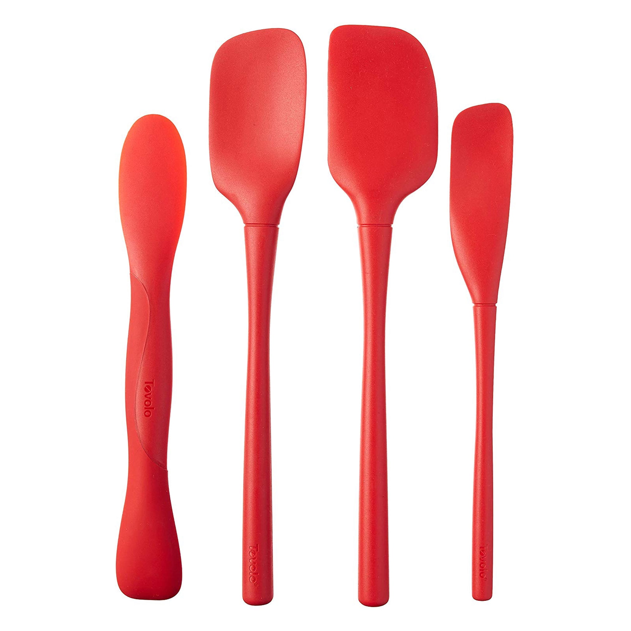 Tovolo Silicone Tool Set: Candy Apple Red, Standard Spatula; Spoonula, Jar Scraper, Scoop & Spread