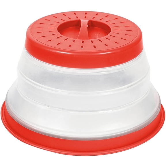 Tovolo Microwave Splatter Cover for Food, Small (Candy Apple Red) - Collapsible & Vented Silicone Splatter Guard Lid - Microwave Plate & Dish Cover with Handle - BPA-Free Kitchen Gadget for Meal Prep