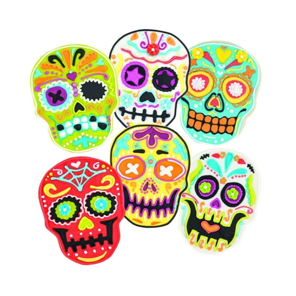 Tovolo Sugar Skull Templates Reverse, Dishwasher Safe, Set of 6 Cookie Stamps with Cutter, Lime/White (81-22492)