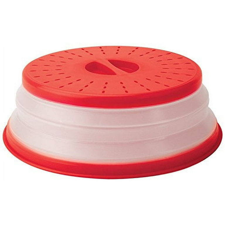 Collapsible Microwave Food Plate Cover,Vented,BPA Free Food Grade Silicone  Lid-Red