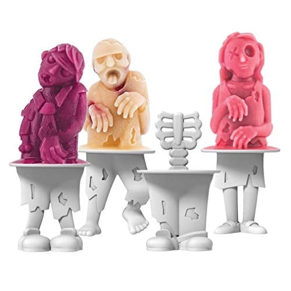 Tovolo Zombie Ice Pop Mold Set of 4 Silicone Halloween Popsicle Molds with Skeleton Sticks, Dishwasher Safe Spooky Zombie Popsicle Mold for Halloween Treats, BPA Free Food Safe Reusable Silicone Mold