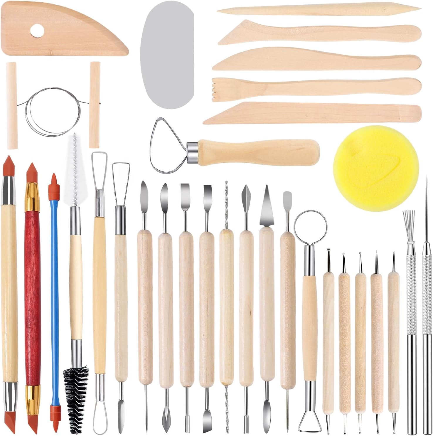 Tovotum Pottery Sculpting Tools 32PCS Ceramic Clay Carving Set for Beginners Expert Art Crafts Tool