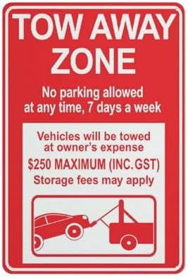 Tow Away Zone No Parking Allowed Any Time Sign 12X8 Inches Metal ...