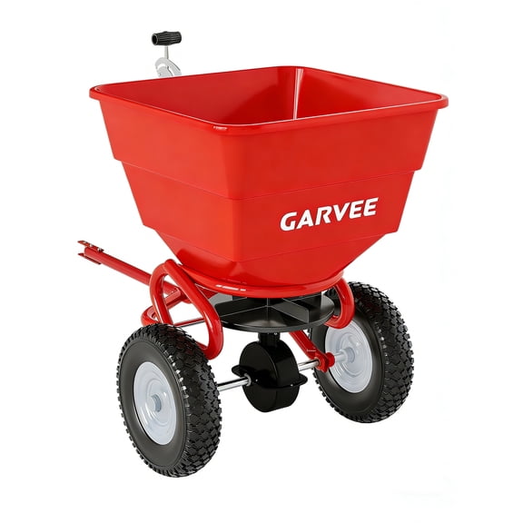 Tow-Behind Broadcast Spreader, 130 Lbs Capacity Pull Lawn & Garden Broadcast Spreader with 10" Tires and Adjustable Flow Control for Fertilizer, Seed, Salt and Ice Melt for ATV, Tractor