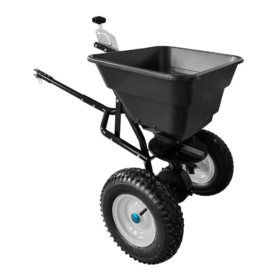 Tow Behind Broadcast Spreader, 90LBS Capacity, 12 in Tires, Pull Behind Fertilizer Spreader, Hopper Cover & Universal Hitch, Lawn Spreaders for Seed, Fertilizer, Salt, Ice Melt