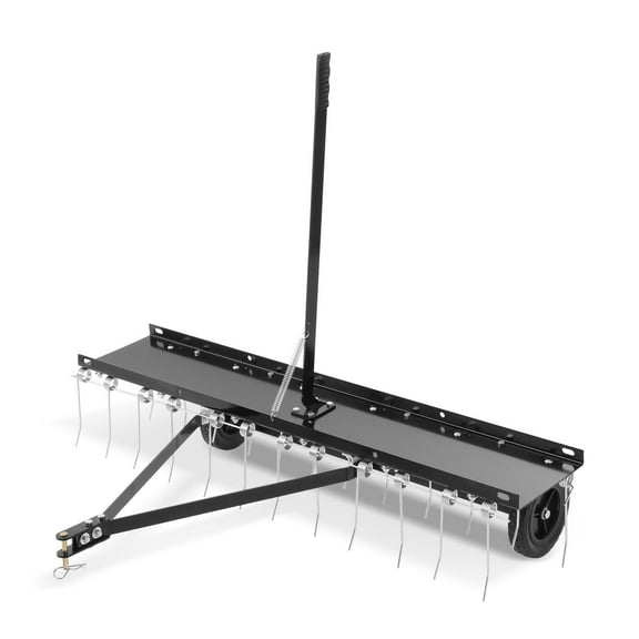Tow Behind Dethatcher, 48-inch Tow Dethatcher with 24 Spring Steel Tines, Lawn Dethatcher Rake for ATV or Mower, Tow Behind Lawn Rake with Lift Handle for Garden Farm Grass