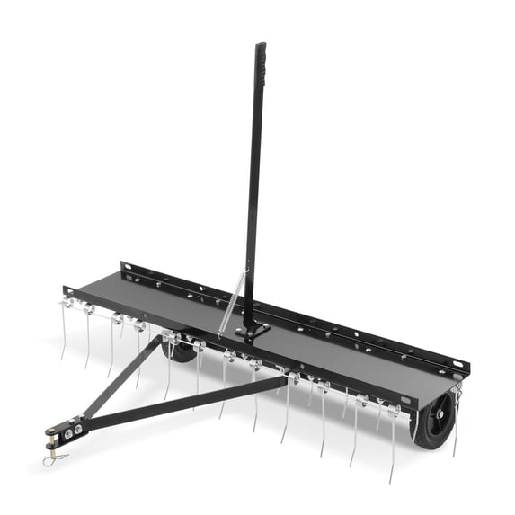 Tow Behind Dethatcher, 48-inch Tow Dethatcher with 24 Spring Steel Tines, Lawn Dethatcher Rake for ATV or Mower, Tow Behind Lawn Rake with Lift Handle for Garden Farm Grass
