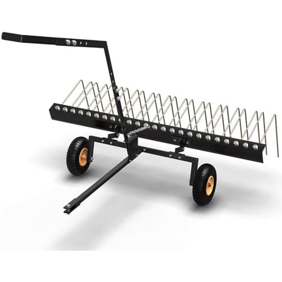Tow Behind Dethatcher, 60-Inch Tow Dethatcher with 24 Steel Tines, Lawn Dethatcher Rake for ATV or , Tow Behind Lawn Rake with Lift Handle for Leaves, Pine Needles, and Grass$$Tools