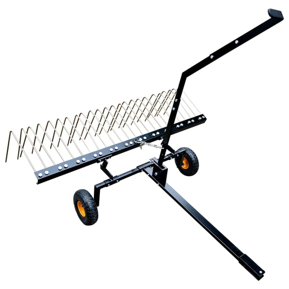 Tow-Behind Dethatcher for Lawn Tractors and ATVs, 24 Adjustable Tines, Yard Rake for Removing Thatch, Leaves, Pine Needles