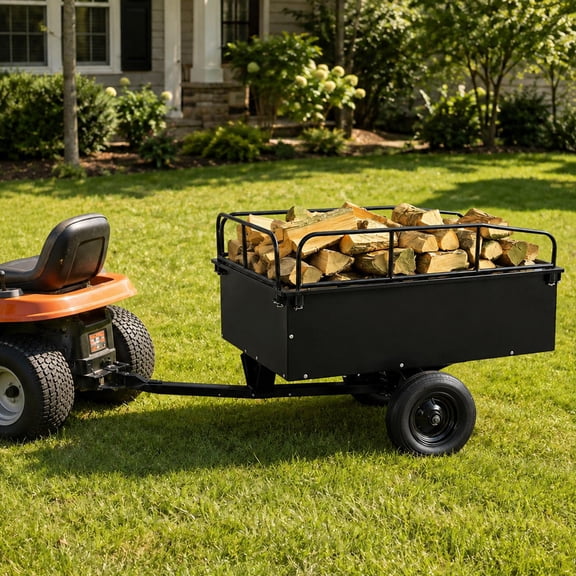 Tow Behind Dump Cart, 551 LBS HeavyDuty Steel Garden Utility Trailer with 14Inch AllTerrain Inflatable Tires, PowderCoated RustResistant Yard Wagon for Riding Mower, Lawn Tractor, ATV