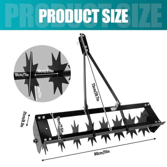 Tow Behind Lawn Aerator, 31 Inch Spike Aerator with 7 Inch Spike Disks & 200 LBS Tray, Heavy Duty Grass Aerator for Small to Medium Yards Golf Course