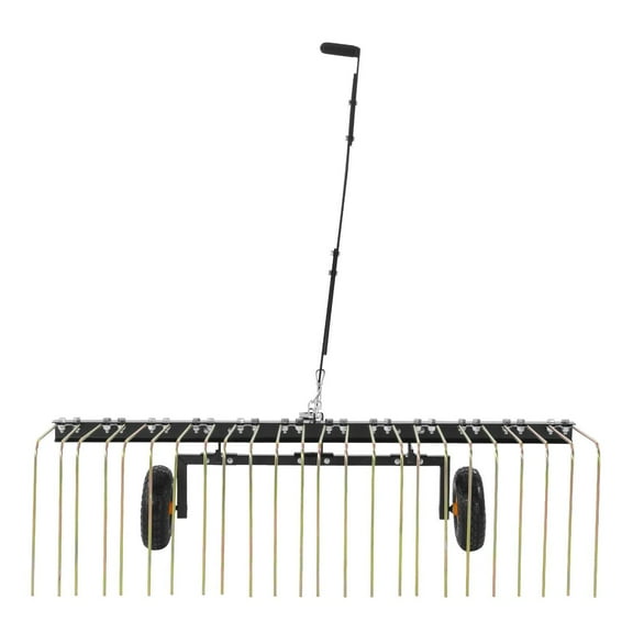 Tow-Behind Lawn Dethatcher, 60" Wide Rake 24 Steel Tines for Grass, Leaves, Pine Needles ATV & Mower Compatible