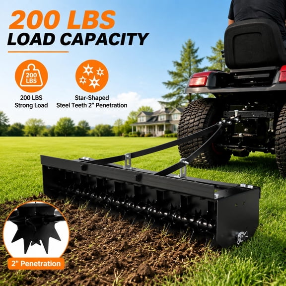 Tow Behind Lawn Plug Aerator, 200 lbs Capacity Lawn Aerator with Thickened Iron Frame & 2 Inch Penetrating Steel Spikes, Spikes Tractor Accessory