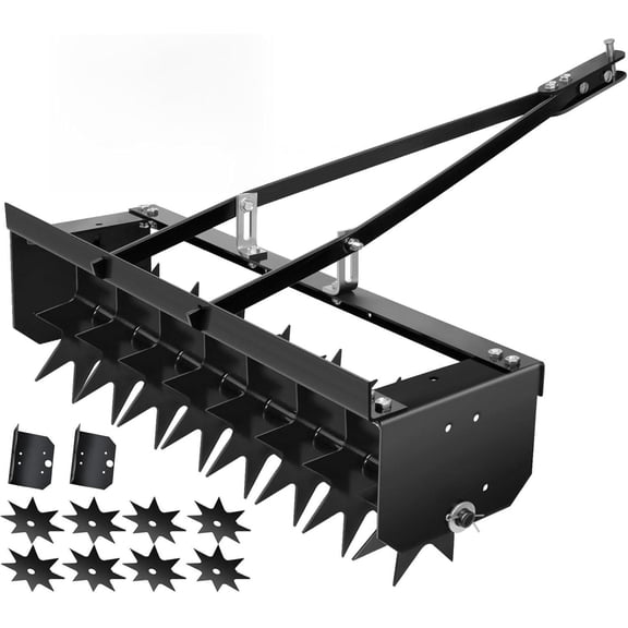 Tow Behind Lawn Plug Aerator 8 Star Steel Tines 2 Inch Depth, Spikes Tractor Accessory Double Rod Design, Pull Behind Lawn Aerator 200 Lbs Load for Garden Yard.