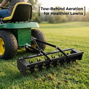Tow Behind Lawn Plug Aerator Star Steel Tines 2 Inch Depth, Spikes Tractor Accessory with Heavy Duty Frame, Pull Behind Lawn Aerator Double Rod Stable Construction for Garden Lawn.