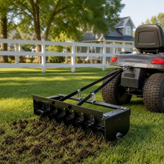 Tow Behind Spike Aerator, 31 Inch Lawn Plug Aerator with 2 Inch Penetration Depth and 200 lbs Capacity, Spikes Tractor Accessory for Golf Course and Garden