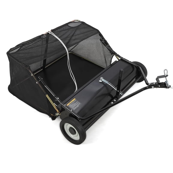 Tow Behind Lawn Sweeper 42 Inch, Large Capacity Heavy Duty Leaf Collector with Adjustable Sweeping Height, Dumping Rope Design for Picking Up Debris and Grass, Black