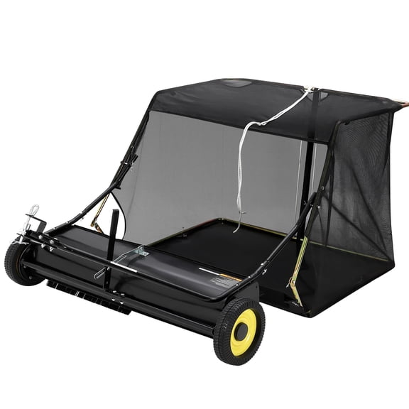 Tow-Behind Lawn Sweeper – 42" Leaf & Grass Collector, 12 Cu ft Capacity, Adjustable Sweeping Height, Rope-Controlled Dumping – for Yard Maintenance