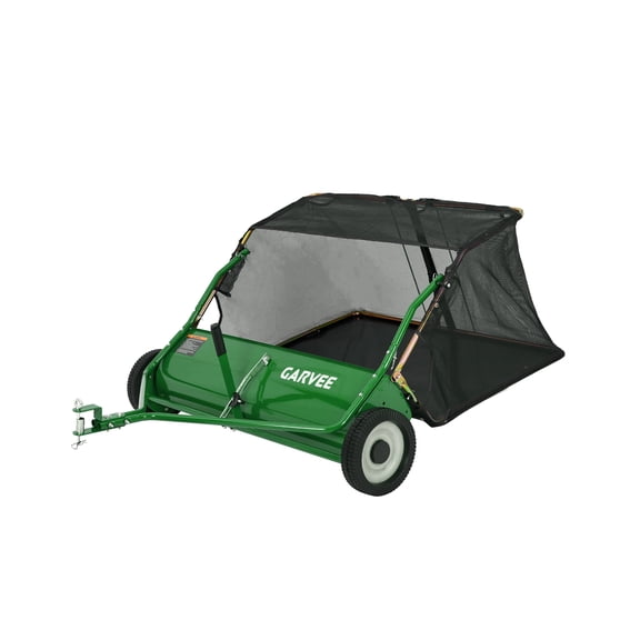 Tow Behind Lawn Sweeper 48 Inch, 16 cu.ft. Heavy Duty Leaf & Grass Collector with Tool-Free Adjustable Brush Height, Dumping Rope for Yard, Driveway & Sidewalk Debris Cleanup