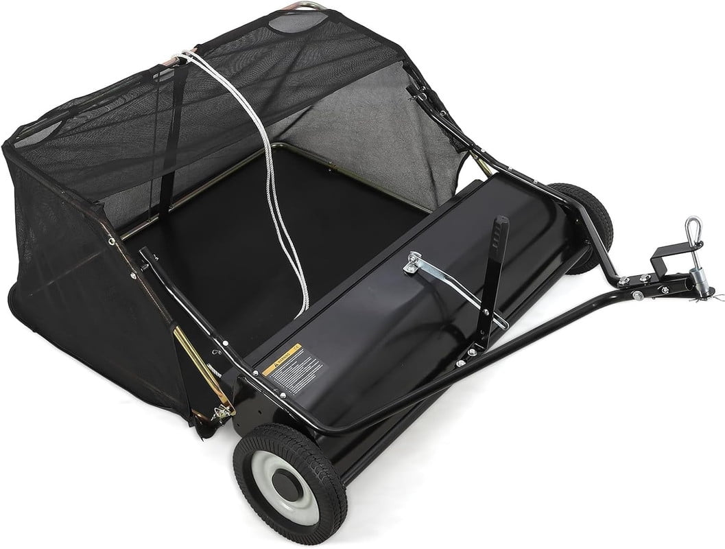 Tow Behind Lawn Sweeper 48 Inch, Large Capacity Heavy Duty Leaf & Grass Collector with Adjustable Sweeping Height, Dumping Rope Design for Picking Up Debris and Grass