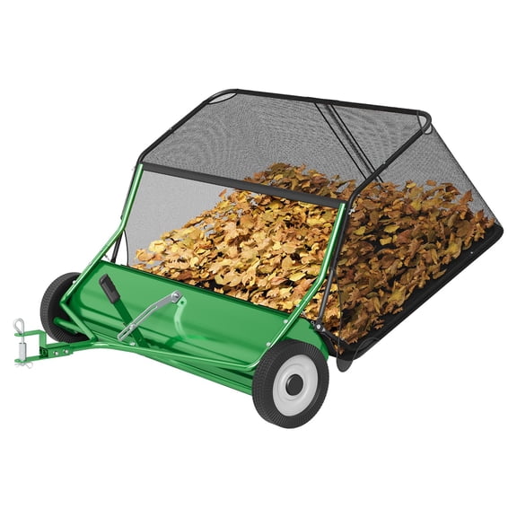 Tow Behind Lawn Sweeper, 48 Inch Wide Sweeping Path with 25 cu ft Large Capacity Hopper, Heavy Duty Adjustable Brush Height for Yard, Lawn and Farm Cleanup (Tow Behind-25 cu-Green)