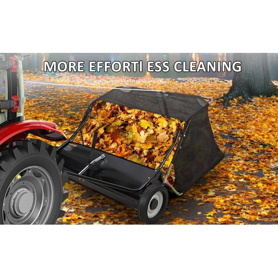 Tow Behind Lawn Sweeper 50-Inch – Heavy Duty Leaf & Grass Collector with 26 Cu. Ft. Hopper, Adjustable Height, Easy Dumping Yard Sweeper for Lawn Tractor, ATV & UTV