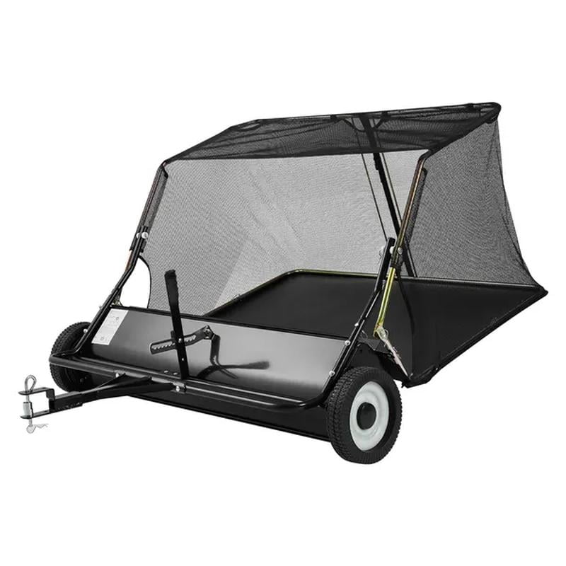 Tow Behind Lawn Sweeper, Pull Behind Yard Sweeper, Leaf & Grass Collector with Dumping Rope, Adjustable Sweeping Height, Garden Sweepers