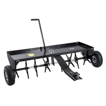 Tow Behind Plug Aerator 48-Inch Heavy Duty Lawn Aerator with Universal Hitch, 3-Inch Iron Spikes and Adjustable Height, Pull Behind Aerator for Garden, Lawn, and Farm Soil Improvement