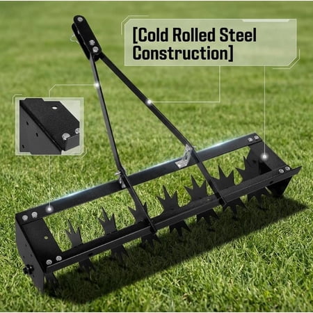 Tow Behind Spike Aerator 200 Lbs Capacity, Pull Behind Lawn Aerator with 8 Star Steel Tines & Double Rod Frame, Lawn Aerator Tractor Accessory Kit for Garden Yard Soil.