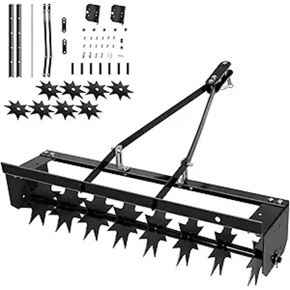 Tow Behind Spike Aerator for Lawn Tractor & ATV, Yard Aerator, Plug Aerator with 200 LBS Tray, Lawn Aerator Tool for Compact Clay, Dirt, and Loam Soil, Heavy Duty Garden Equipment