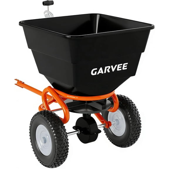 Tow-Behind Spreader, 130LBS Capacity Pull Lawn & Garden Broadcast Spreader with 10" Pneumatic Tires and Adjustable Flow Control, All Terrain Pneumatic Tires for Fertilizer, Seed, Salt