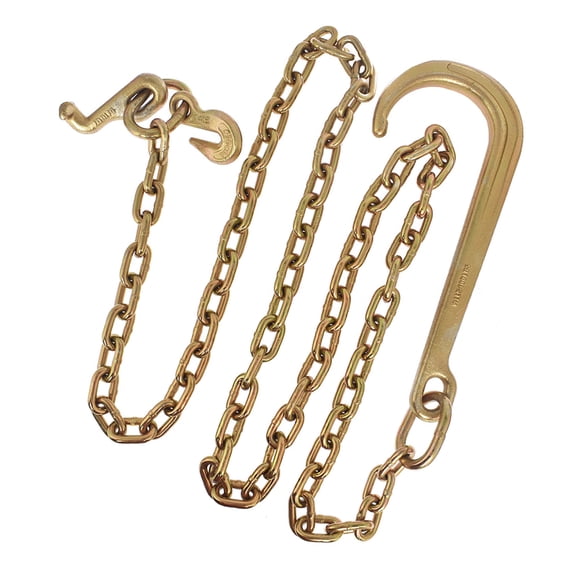 Tow Chain 15" J Hook 5/16" x 96" Grade 70 with Mini T-Hook Golden Fit for Recovery Wrecker Axle