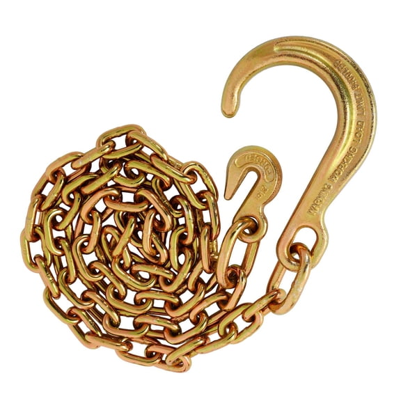 Tow Chain with 8 Inch Forged J Hook and Grab Hook - Grade 70 Chain - 6 Foot - 4,700 Pound Safe Working Load