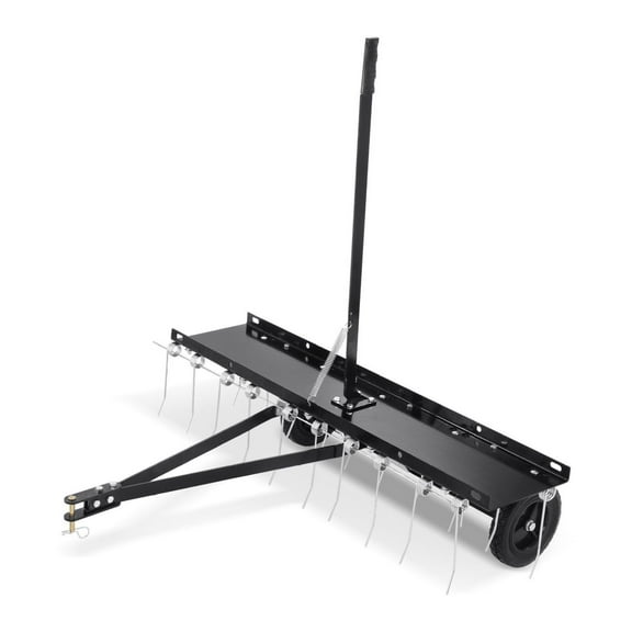 Tow Dethatcher 40 Inch, Lawn Dethatcher with 20 Spring Steel Tines for ATV or Mower, Tow Behind Lawn Rake with Lift Handle, Garden Grass Rake