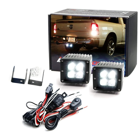 Tow Hitch LED Pod Lamps For 03-up Dodge RAM 1500 2500 3500, Incl (2) 20W High Power LED Pod Lights, Tow Hitch Brackets & Relay Harness As Reverse, Off-Road or Search Light