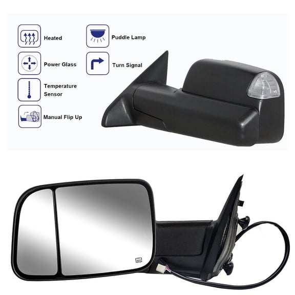 Tow Mirrors For 2009-2018 Dodge Ram 1500 2500 3500 4500 Power Heated Puddle Lamp