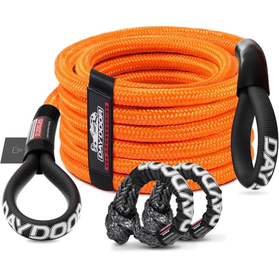Tow Rope, 7/16 Inch x 30 ft UHMWPE Tow Strap with 2 Soft Shackles, 31,200 Lbs Synthetic Towing Rope Kit for ATV, UTV, SUV, (Orange)
