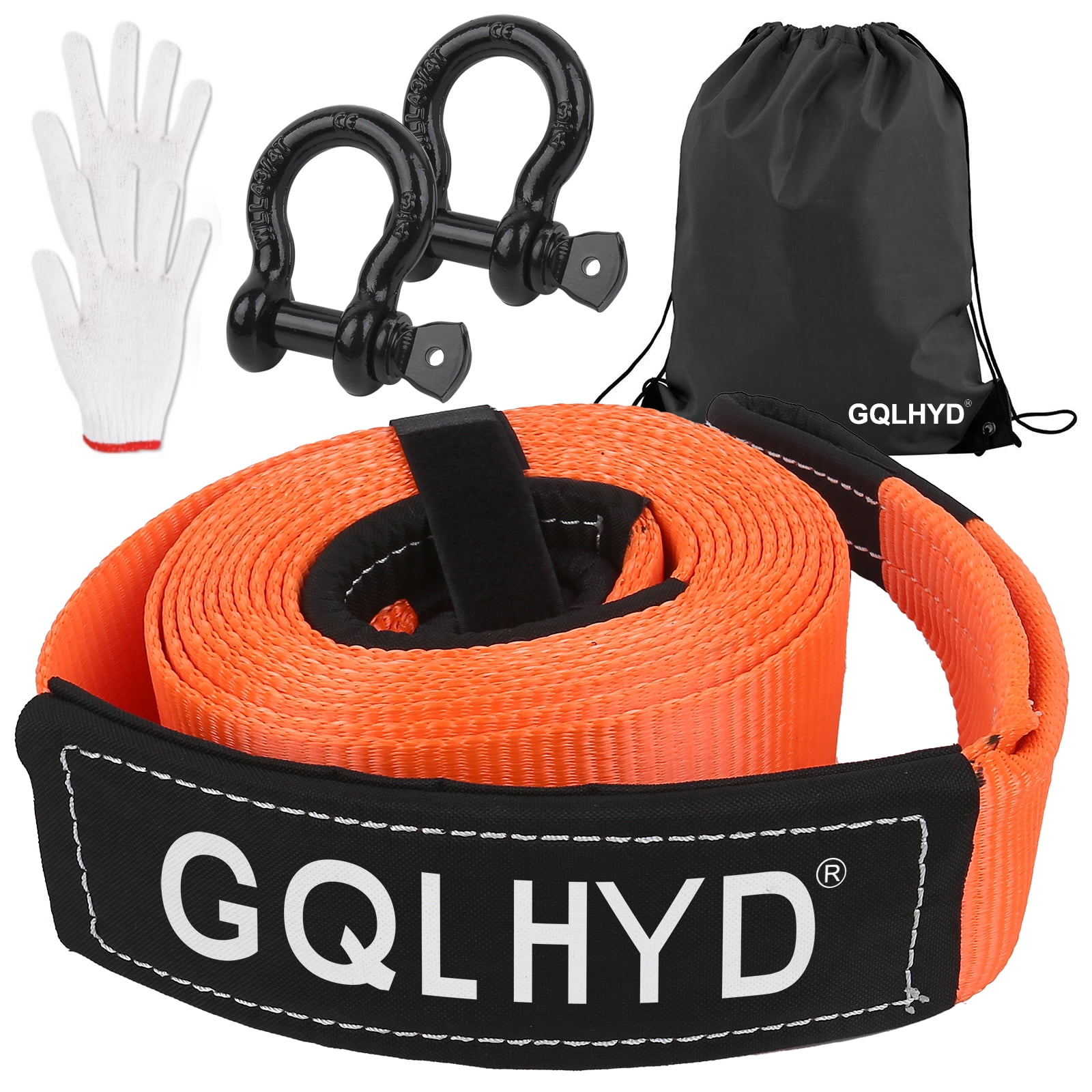 Tow Strap, 3.15 in. x 22 ft. long, Heavy Duty Trailer Strap with Hook D Ring (2 pack), Breaking Strength 35,944 lbs. for Automotive Logging/Truck/Boat/Motorcycle Towing (Orange/06)）