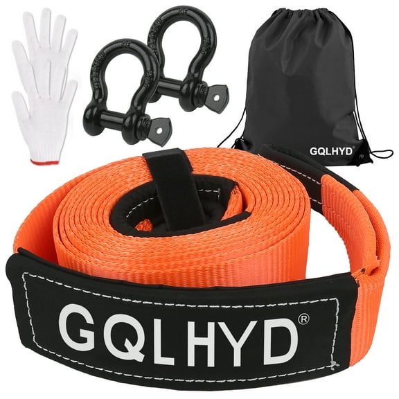 Tow Strap, 3.15 in. x 22 ft. long, Heavy Duty Trailer Strap with Hook D Ring (2 pack), Breaking Strength 35,944 lbs. for Automotive Logging/Truck/Boat/Motorcycle Towing (Orange/06)