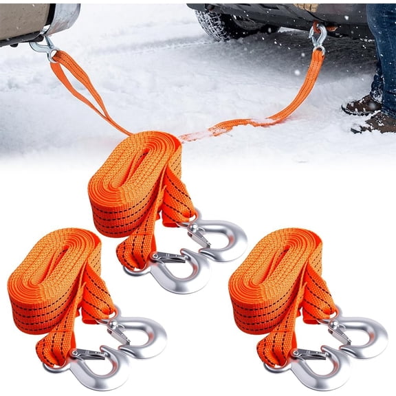 Tow Strap with Hooks, 13.12FT 6600LBS Capacity Nylon Strap Steel Hooks 2026 New Heavy Duty Reinforced Nylon Tow Rope for Vehicle Recovery and Auto Accessories