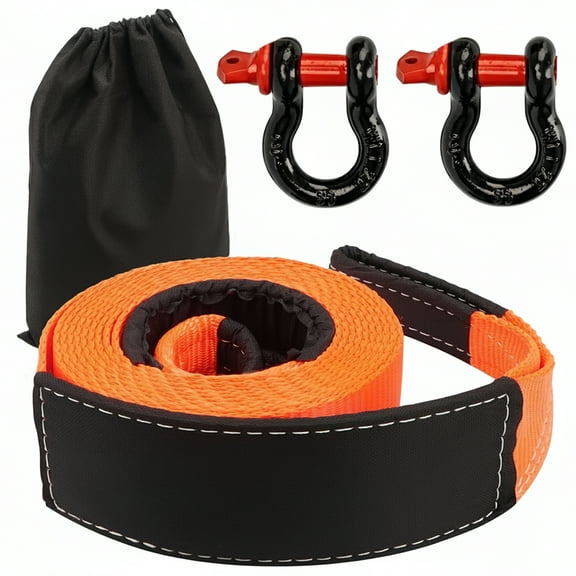 Tow Straps Heavy Duty with Hooks,2" X 20 Ft 15400 Lb Recovery Rope with 2 D Ring Shackles,Tree Saver Winch Strap for Hoist,Towing,Moving,And Winch (Orange)