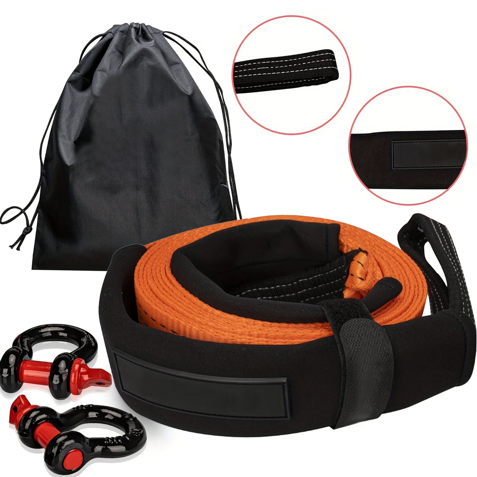 Tow Straps Heavy Duty with Hooks,2" X 20 Ft 15400 Lb Recovery Rope with 2 D Ring Shackles,Tree Saver Winch Strap  for Hoist,Towing,Moving,And Winch (Orange)