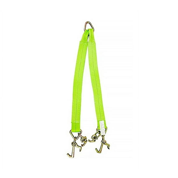 Tow Straps V Bridle 3" x 36" w/RTJ Clusters, Hi VIZ/HI Abrasion Green Webbing, 5400 lbs WLL | Recovery V Strap w/Reinforced Webbing for Towing, Wrecker, Rollback, Car Hauler