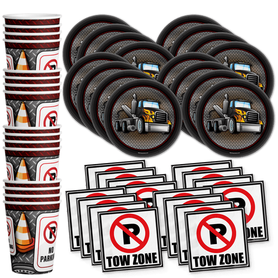 Tow Truck Birthday Party Supplies Set Plates Napkins Cups Tableware Kit for 16