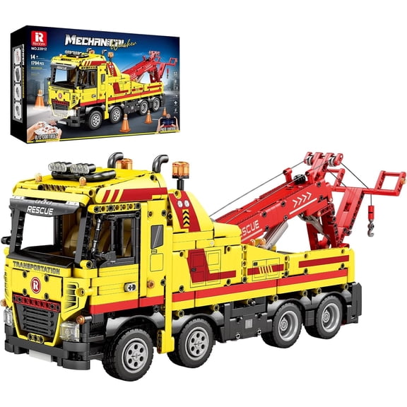 Tow Truck Building Blocks 22012, Adult Construction Vehicle Model Kit, Mechanical Rescue Vehicle RC Crane Toys with Multi-Function Switches, Gifts for Adult, 1794 Pieces