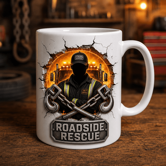 Tow Truck Driver Mug, Roadside Rescue Gift Cup for Dad Husband or Towing Service Worker