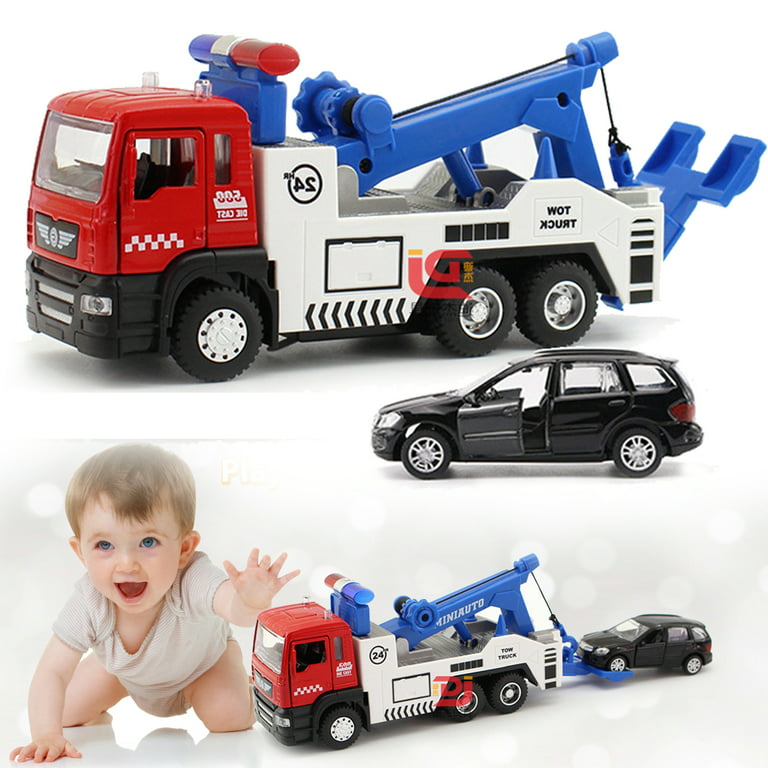 Tow Truck Toy with Hooks and Car for Kids Boys Girls Friction Powered Truck  Toy with Sound and Lights 