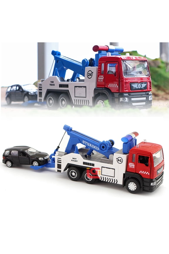 Tow Truck Toys with Model Car Miniature Flatbed City Wrecker Trucks Toy for Boys 4-7 Years and Girls Pull Back Toy Car with Lights and Sound